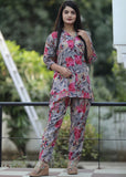 Multicolor Abstract Printed Cuban Collar Cotton Cord set