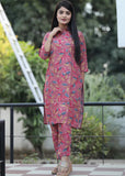 Pink Flower Motifs Printed Rayon Cord set