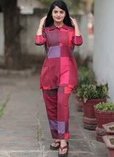 Multi checks Printed Cotton Casual Outwear Cord set
