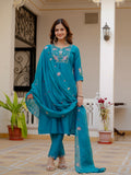 Elegant Straight Kurti Pant Dupatta Set