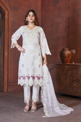 Elegant Embroidered Roman Silk Kurti Pant Dupatta Set