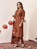 Elegant Zarna Silk Kurti Pant Dupatta Set with Handwork