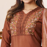 Elegant Zarna Silk Kurti Pant Dupatta Set with Handwork