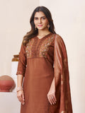 Elegant Zarna Silk Kurti Pant Dupatta Set with Handwork