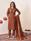 Elegant Zarna Silk Kurti Pant Dupatta Set with Handwork