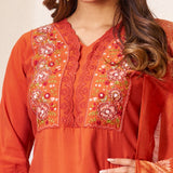 Elegant Zarna Silk Kurti Pant Dupatta Set with Handwork