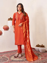 Elegant Zarna Silk Kurti Pant Dupatta Set with Handwork