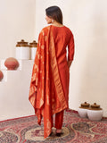 Elegant Zarna Silk Kurti Pant Dupatta Set with Handwork