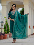 Elegant Roman Silk Kurti Pant Dupatta Set