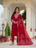 Elegant Roman Silk Kurti Pant Dupatta Set