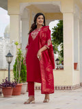 Elegant Roman Silk Kurti Pant Dupatta Set