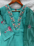 Elegant Straight Kurti Pant With Chanderi Silk Dupatta Set