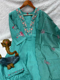 Elegant Straight Kurti Pant With Chanderi Silk Dupatta Set