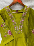Elegant Straight Kurti Pant With Chanderi Silk Dupatta Set