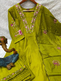 Elegant Straight Kurti Pant With Chanderi Silk Dupatta Set