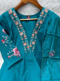 Elegant Straight Kurti Pant With Chanderi Silk Dupatta Set
