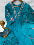 Elegant Straight Kurti Pant With Chanderi Silk Dupatta Set