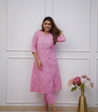 Premium Cotton Chikankari Angrakha Kurti Pant Set For Women