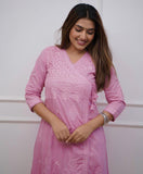 Premium Cotton Chikankari Angrakha Kurti Pant Set For Women