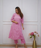 Premium Cotton Chikankari Angrakha Kurti Pant Set For Women
