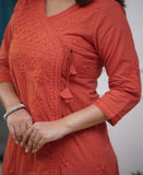 Premium Cotton Chikankari Angrakha Kurti Pant Set For Women