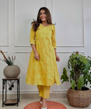 Premium Cotton Chikankari Angrakha Kurti Pant Set For Women