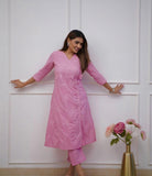 Premium Cotton Chikankari Angrakha Kurti Pant Set For Women