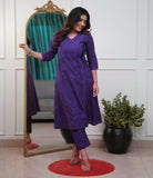 Premium Cotton Chikankari Angrakha Kurti Pant Set For Women