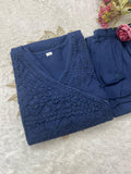 Premium Cotton Chikankari Angrakha Kurti Pant Set For Women