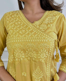 Premium Cotton Chikankari Angrakha Kurti Pant Set For Women