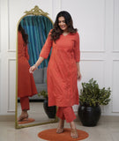 Premium Cotton Chikankari Angrakha Kurti Pant Set For Women