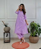 Premium Cotton Chikankari Angrakha Kurti Pant Set For Women