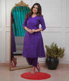 Premium Cotton Chikankari Angrakha Kurti Pant Set For Women