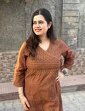 Premium Cotton Chikankari Angrakha Kurti Pant Set For Women