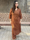 Premium Cotton Chikankari Angrakha Kurti Pant Set For Women