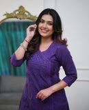 Premium Cotton Chikankari Angrakha Kurti Pant Set For Women