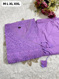 Premium Cotton Chikankari Angrakha Kurti Pant Set For Women