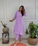 Premium Cotton Chikankari Angrakha Kurti Pant Set For Women