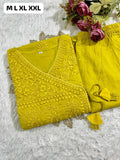 Premium Cotton Chikankari Angrakha Kurti Pant Set For Women