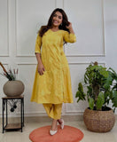 Premium Cotton Chikankari Angrakha Kurti Pant Set For Women