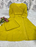 Premium Cotton Chikankari Angrakha Kurti Pant Set For Women