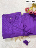 Premium Cotton Chikankari Angrakha Kurti Pant Set For Women