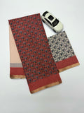 Soft Linen Digital Print Saree with Gold Zari Border & Matching Blouse