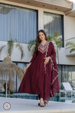 Premium Chinon Top Bottom Set for Women with Embroidered Dupatta