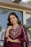 Premium Chinon Top Bottom Set for Women with Embroidered Dupatta