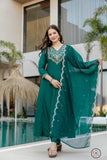 Premium Chinon Top Bottom Set for Women with Embroidered Dupatta