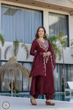 Premium Chinon Top Bottom Set for Women with Embroidered Dupatta