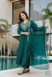 Premium Chinon Top Bottom Set for Women with Embroidered Dupatta