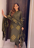 Premium Jaipuri Soft Cotton Ajrakh Patch Work Kurti Pant Dupatta Set