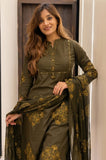 Premium Jaipuri Soft Cotton Ajrakh Patch Work Kurti Pant Dupatta Set